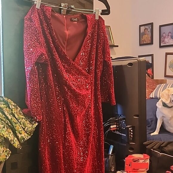 Red Sequin Dress Top Vintage Size 8 - Picture 3 of 6